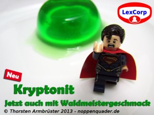 lego minifig noppenquader moc superman kryptonit lex corp wackelpudding dr oetker dc comic held hero