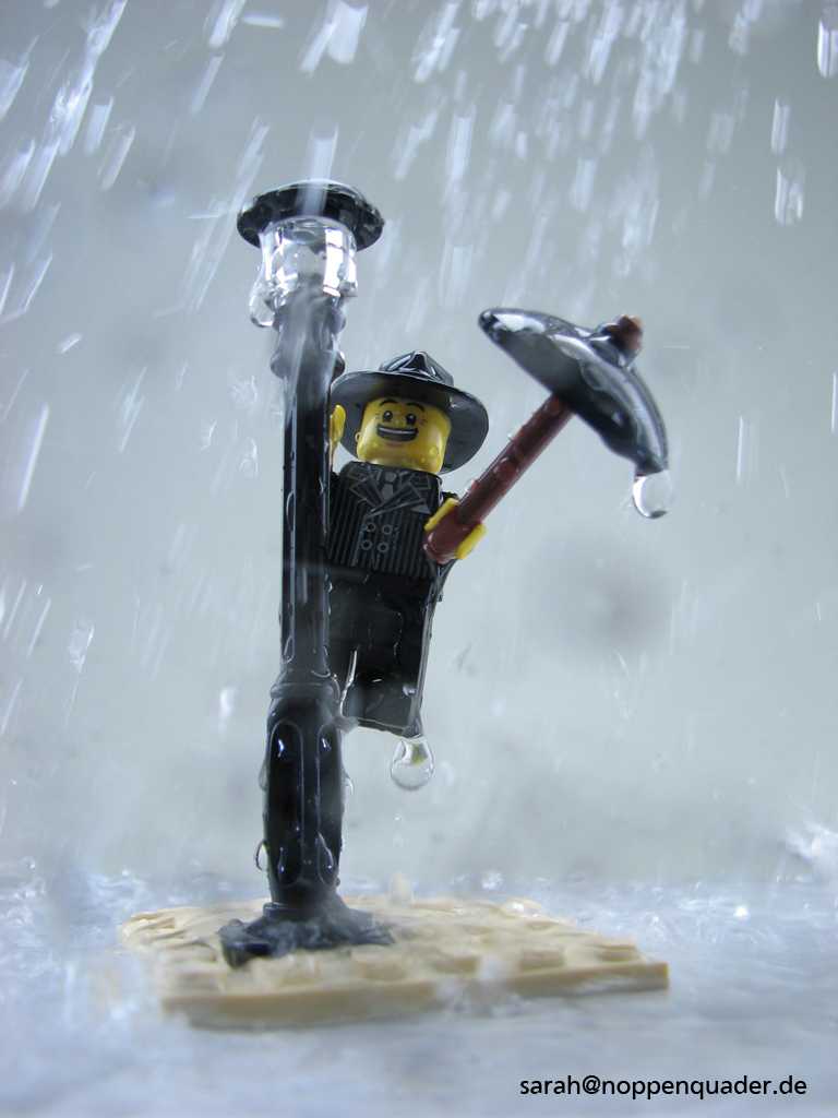Gene Kelly lego minifig noppenquader moc Regen Regenschirm Laterne