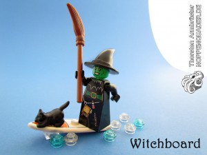 lego, moc, witch, witschboard, hexe, cat, board, surfboard, noppenquader, minifig