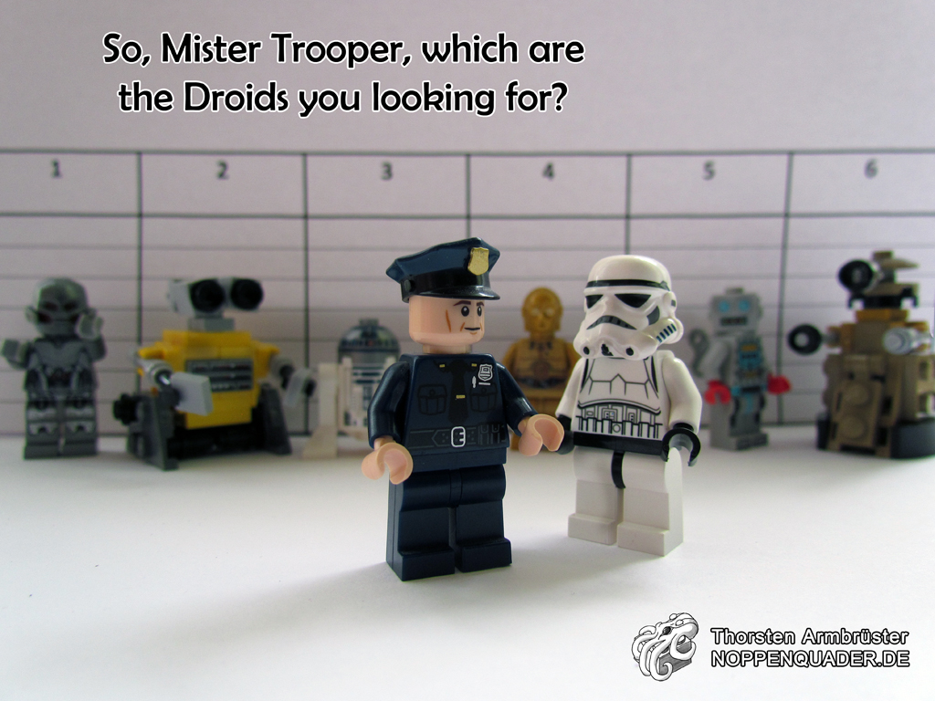 lego, noppenquader, star wars, droid, droide, stromtrooper, polizei, police, moc, legophotography, minifig, minifigs